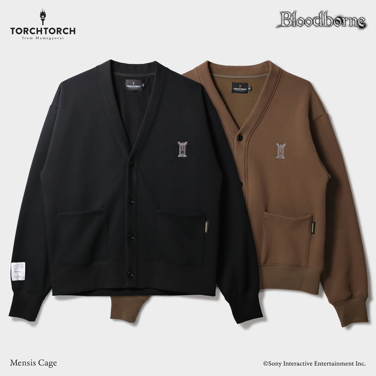 torchtorch_jp's tweet image. 【名古屋店オープン記念 新作先行販売②】
『Bloodborne』より、ミコラーシュに連なるメンシス学派が頭にかぶる装置「メンシスの檻」をクロスステッチで表現したスウェットカーディガンが登場です。さりげなく差した銀色の糸がポイント。後日の一般販売に先駆け、名古屋店にて先行販売いたします。