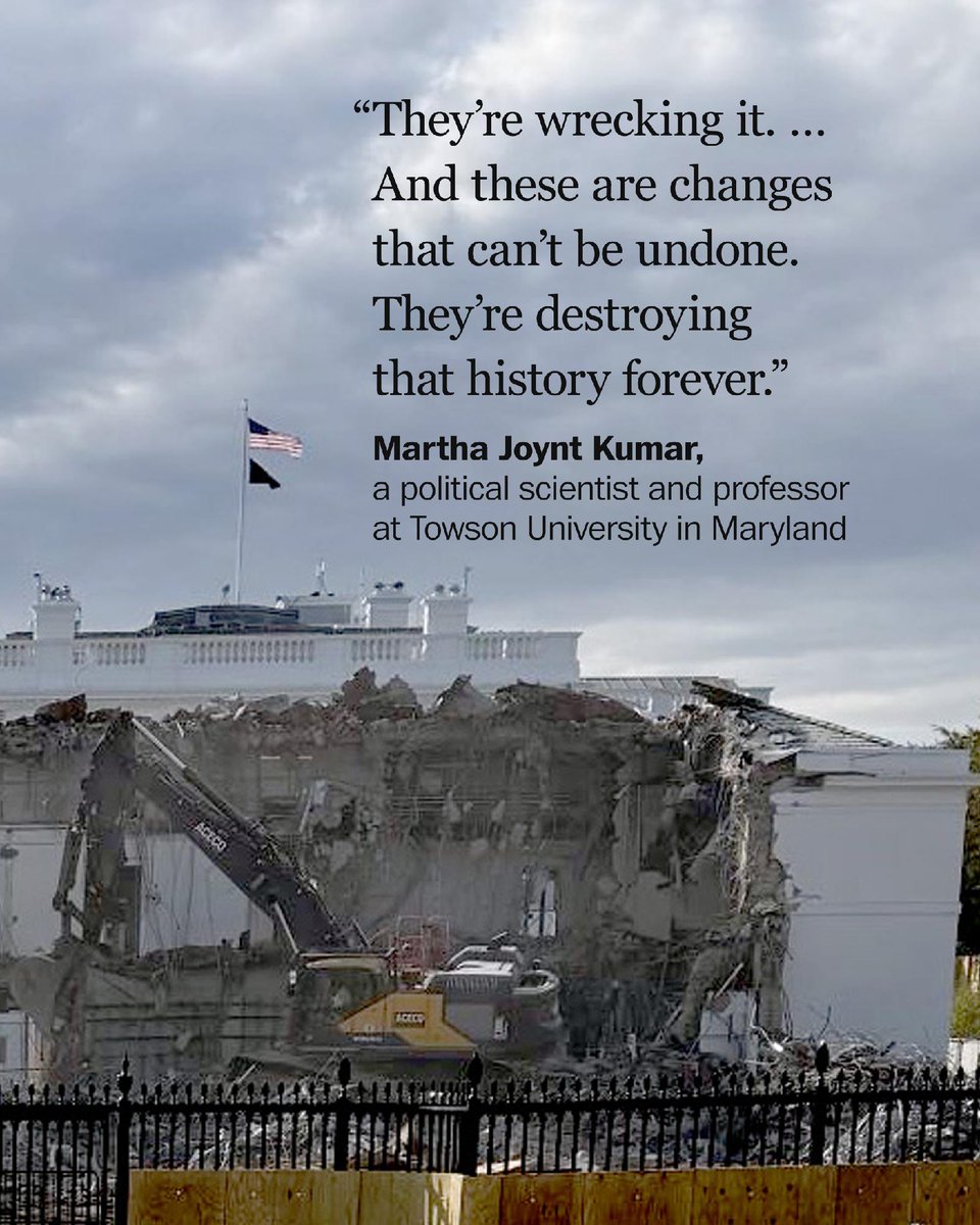 washingtonpost's tweet image. A demolition job that began Monday with the disappearance of the White House’s eastern entrance advanced Tuesday with the destruction of much of the East Wing to make way for President Trump’s planned ballroom.
wapo.st/3IUlj5O