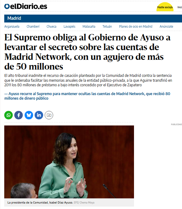 JulianMaciasT's tweet image. El Supremo obliga al Gobierno de Ayuso a levantar el secreto de las cuentas de Madrid Network, Pregunten por:
- Sueldazo a Ayuso sin trabajar.
- Dinero a miembros de FAES y Atlas Network.
- 1.4 millones a Morenés.
- 1,8 millones a Montoro.
- 3 millones a López Madrid y Lozoya...