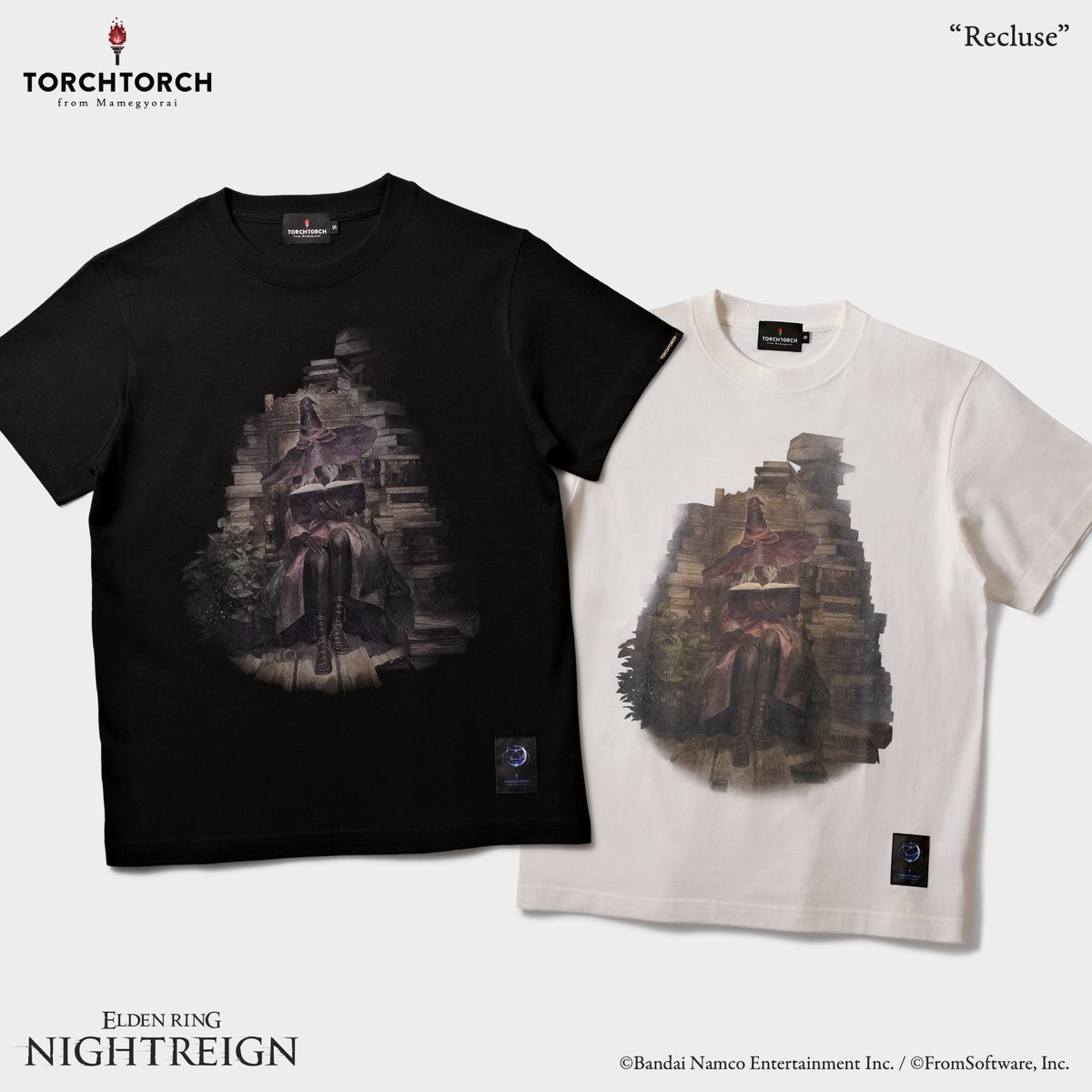 torchtorch_jp's tweet image. 【名古屋店オープン記念 新作先行販売①】
『ELDEN RING NIGHTREIGN』より、「隠者」のTシャツが登場です。書物に囲まれ本を読みふける彼女の姿を、イラストレーター・よしおか氏 @o10fu が柔らかな水彩タッチで上品に描き下ろしました。後日の一般販売に先駆け、名古屋店にて先行販売いたします。
