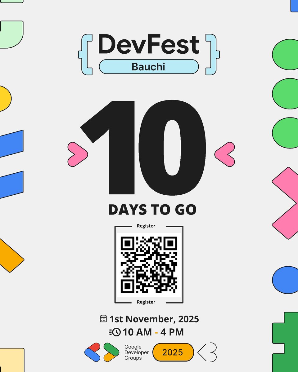 The countdown is ON! 🚀 Just 10 days until #DevFestBauchi 2025!
An amazing day of tech, community, and learning is coming your way. This is an event you don't want to miss!
🎟️ Secure your ticket now:
evgd.me/dz0reu7j
#DevFest #Bauchi #GDG #DevFest2025 #GoogleDevelopers