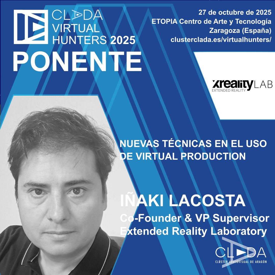 Iñaki Lacosta,  Cofounder y VP Supervisor en eXtended Reality Laboratory uno de los protagonistas de #VirtualHunters2025 
📅 27 de octubre de 2025   ETOPIA – Zaragoza  clusterclada.es/virtualhunters/ #CLADA #Audiovisual #Innovación #IA #ProducciónVirtual #Videojuegos #Tecnología