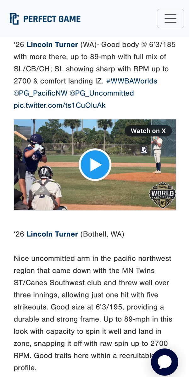 Thank you for the write up <a href="/PG_Scouting/">Perfect Game Scout</a>