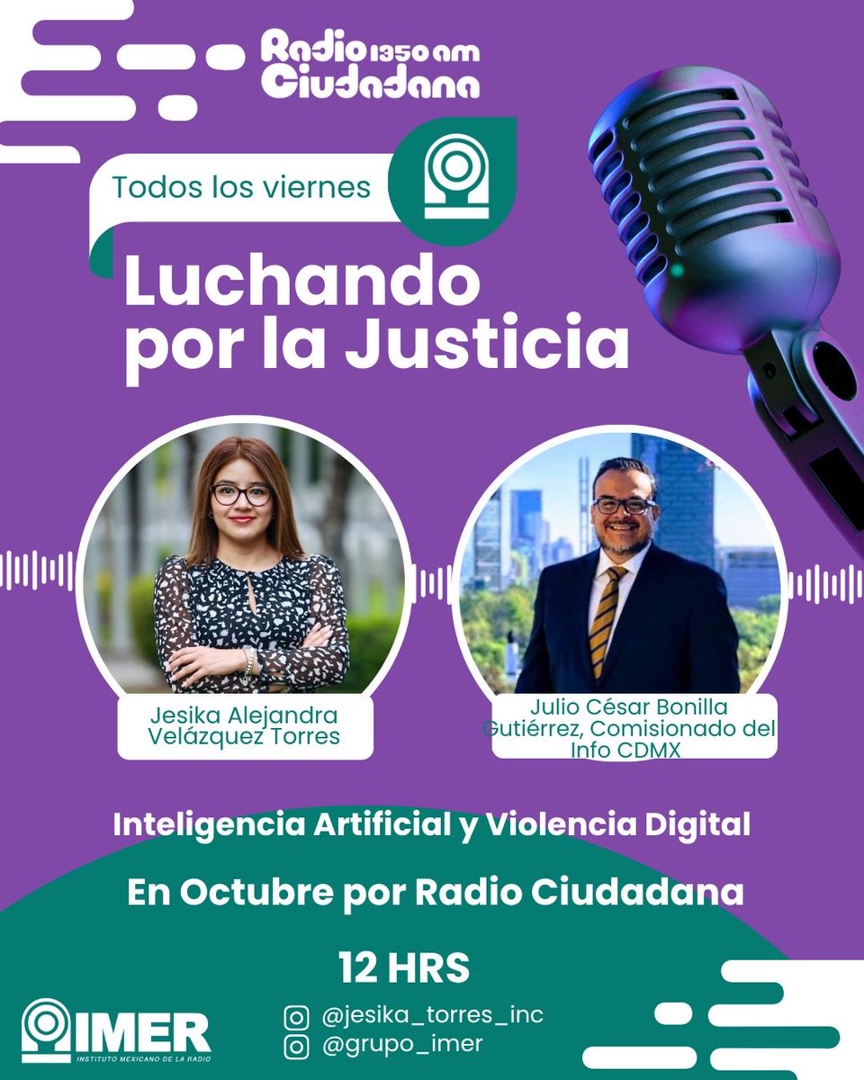 En <a href="/ciudadanaIMER/">Radio Ciudadana</a> <a href="/imerhoy/">IMER</a> charlamos con <a href="/JulioCBonillaG/">Julio César Bonilla Gutiérrez</a>, comisionado del <a href="/InfoCdMex/">INFO CDMX</a>, sobre el uso de la #InteligenciaArtificial para cometer violencia digital🎙️🇲🇽⚖️  <a href="/yodesayunotarde/">J. J.</a> <a href="/saquribe/">Sarahi Uribe</a> <a href="/fdodiaznaranjo/">Naranjo.·.</a> <a href="/marioeherrera/">Mario Herrera</a> <a href="/ArriagaLizzet/">Lizzet Arriaga</a> <a href="/fnm_ong/">Frente Nacional Mujeres</a> <a href="/RoblesCortesmx/">Jazmín Robles Cortés</a> <a href="/brujasdelmar/">Las brujas del mar</a>
