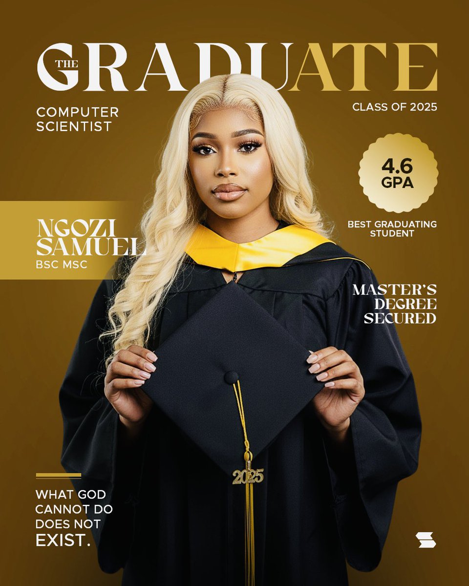 ShaSwift1's tweet image. They said I couldn’t do it, so I did it twice.
Master’s Degree holder in Computer Science and Information Technology at just 24 years. 📚👩‍💻❤️
Best Graduating Student with a Distinction (4.62 CGPA).