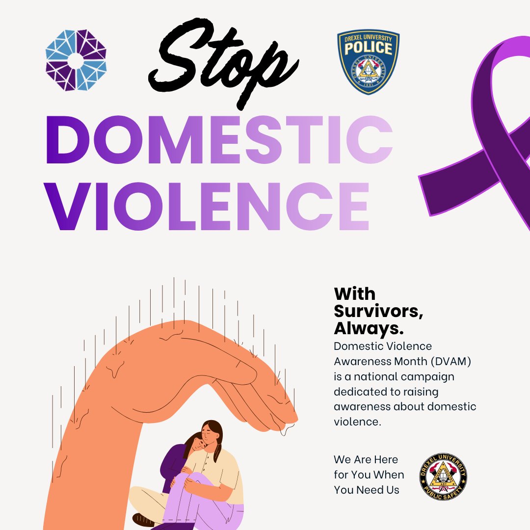 DrexelDPS's tweet image. Solidarity With Survivors This Domestic Violence Awareness Month 🟣

This October, we stand united with survivors of domestic violence under the theme &quot;With Survivors, Always.&quot; 💜

#DVAM2025 #WithSurvivors #CallforUnity #DrexelPublicSafety #EndDomesticViolence