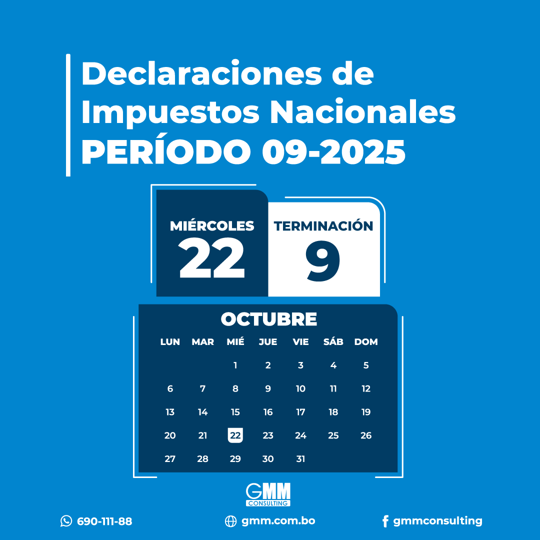 gmmconsulting's tweet photo. #HOY Vencimiento #impuestosnacionales periodo 09/2025
para los #NIT con terminación 9
🔎 Necesitas contador?
👉 Comunicate 📲 690-111-88 https://t.co/9YukKj5KBC

#IVA #IT #gmm #siat #ImpuestosNacionales #rcv #gmmconsulting #contador #contabilidad #auditoria https://t.co/yACClZr4kN