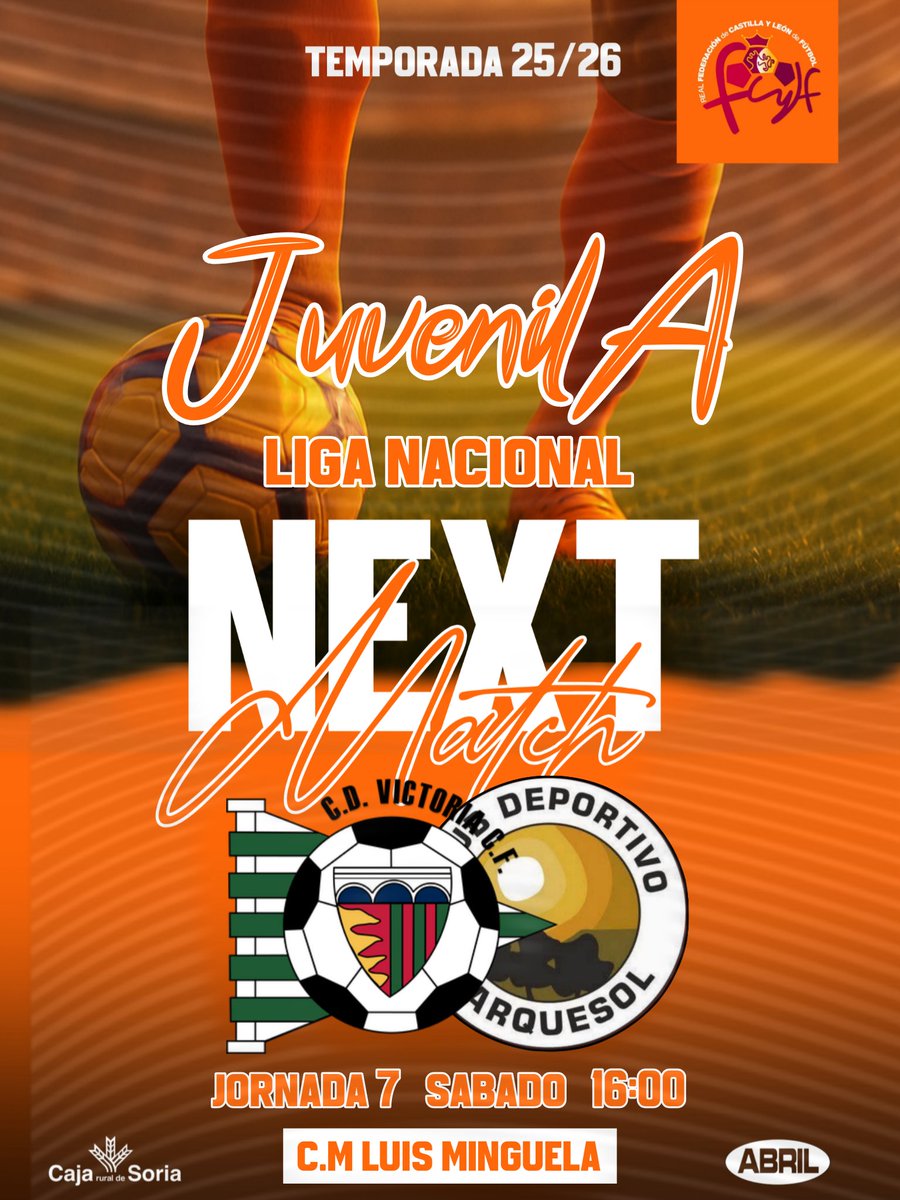 CD Parquesol (@cdparquesol) on Twitter photo 🔥 El derbi se juega con el corazón 🔥
Nuestro Juvenil A afronta la jornada 7 este sábado a las 16:00.
💪 Entrega, esfuerzo y pasión en cada jugada.
#VamosParquesol #CajaRuraldeSoria 🔥 El derbi se juega con el corazón 🔥
Nuestro Juvenil A afronta la jornada 7 este sábado a las 16:00.
💪 Entrega, esfuerzo y pasión en cada jugada.
#VamosParquesol #CajaRuraldeSoria
