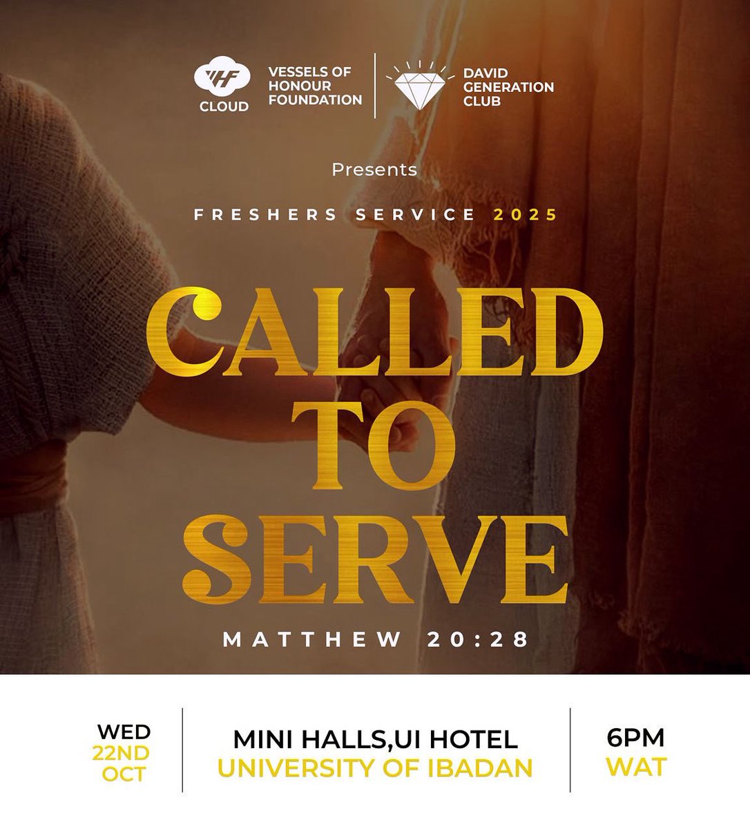 You’re not coming for Freshers Service 2025 ke?😌

Join us this evening for an unforgettable time at this year's Freshers Service themed:

CALLED TO SERVE

We’ll be diving into what it really means to answer God’s call.

Come witness and zeal of the next generation of God’s army!