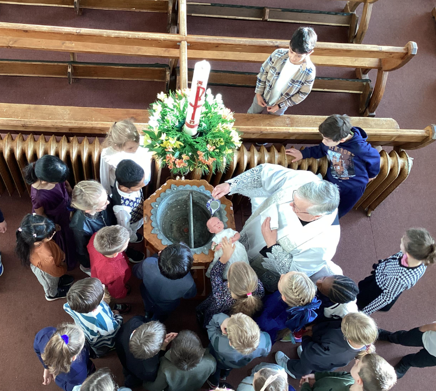 Year3 visited Church this week &amp; took part in a mock Baptism.  Some of the children were parents, Godparents &amp; or course distinguished guests. Thank you, Canon Tim, for conducting the Baptism of the doll, Lizzie, explaining in just the right detail to support year three's RE.
