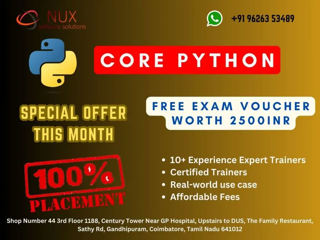 NuxSoftware's tweet image. 🚀 Start your #Python career with hands-on training at Linux Training Center, Coimbatore!
Learn from experts, code real projects &amp;amp; become job-ready. 💻🔥
#CorePython #PythonTraining #NuxSoftwareSolutions