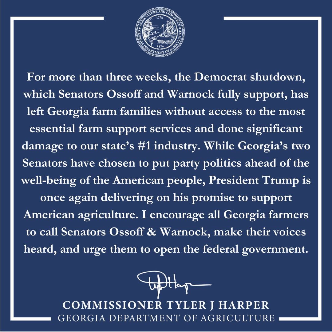 Georgia Agriculture Commissioner Tyler Harper tweet media