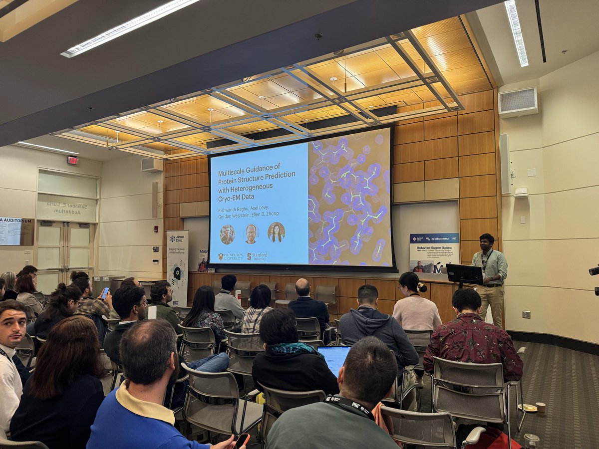 AIHealthMIT's tweet image. First Top 5 paper is being presented by @rishwanth_raghu from @Princeton! “In our paper we propose guiding Boltz with a cryo-EM map.” #MoML2025