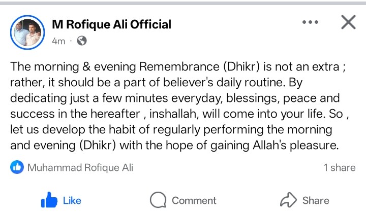 ali_kyp's tweet photo. The morning &amp; evening Remembrance (Dhikr) is not an extra ; rather, it should be a part of believer's daily routine. By dedicating just a few minutes everyday, blessings, peace and success in the hereafter , inshallah, will come into your life.........

~ @ali_kyp https://t.co/lPLzpKKpbo