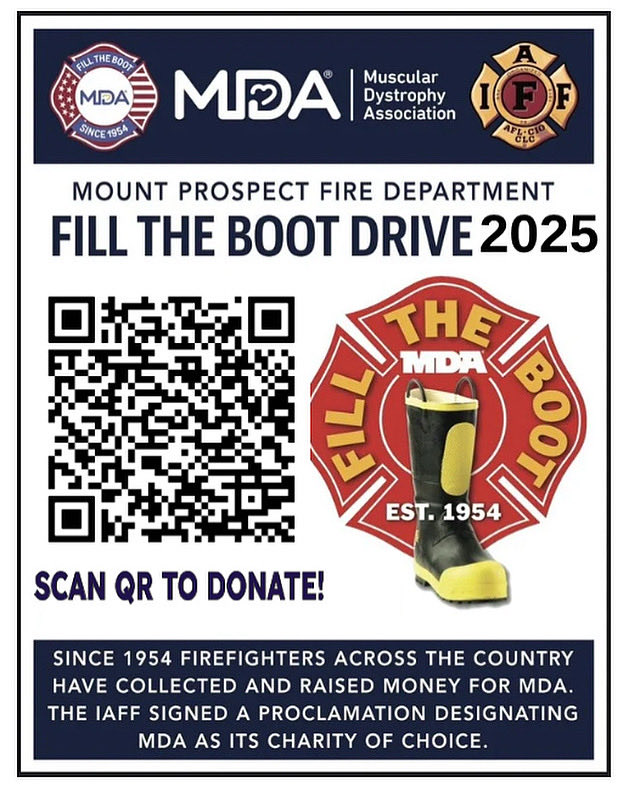 MPFDL4119's tweet photo. 🚒 Fill the Boot Drive – Tomorrow! 🚒

On Thursday, October 23rd, our members will be out on the streets for our annual Fill the Boot Drive in support of the Muscular Dystrophy Association (MDA).

Click thr link below to donate!
https://t.co/CRoiydwl6t

#Local4119 #MountProspect https://t.co/LylvjqZuUb
