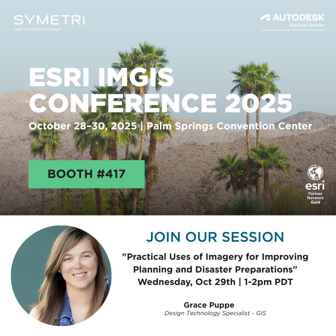 Chat with our team at ESRI's IMGIS Conference and learn how to:
- Connect workflows with GIS and turn data into actionable insights 
- Reduce risk, optimize capital planning and strengthen communication across teams 
- See how data visualization is reshaping the industry

#Esri