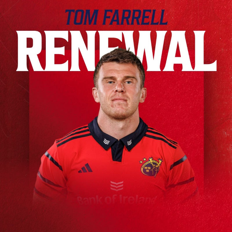 Munsterrugby's tweet photo. He's here to stay! ✍️ 

We are pleased to confirm a two-year contract extension for Tom Farrell that will keep him at the province until at least 2028.

#SUAF 🔴