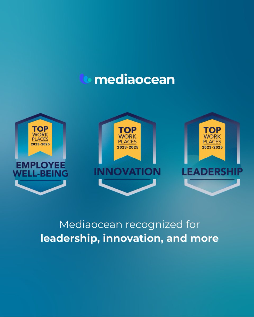 TeamMediaocean's tweet image. Mediaocean is honored to have been recognized for excellence in leadership, innovation, employee well-being, and more in the 2025 Top Workplaces Awards by @TeamEnergage.

team.mediaocean.com/fall-culture-e…
#TechAwards #OmnichannelAdvertising #AdInfrastructure #TeamMediacoean