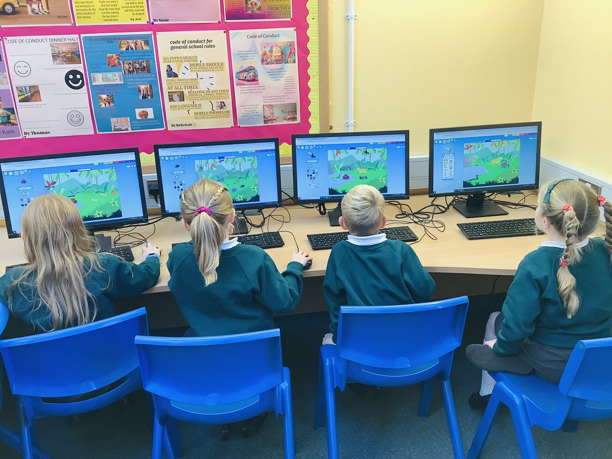 P3 have enjoyed developing their mouse control skills using Just2Easy to create a rainforest scene on the computers. They chose animals to place in each of the layers of the rainforest and used paint to add their own ideas and textures.