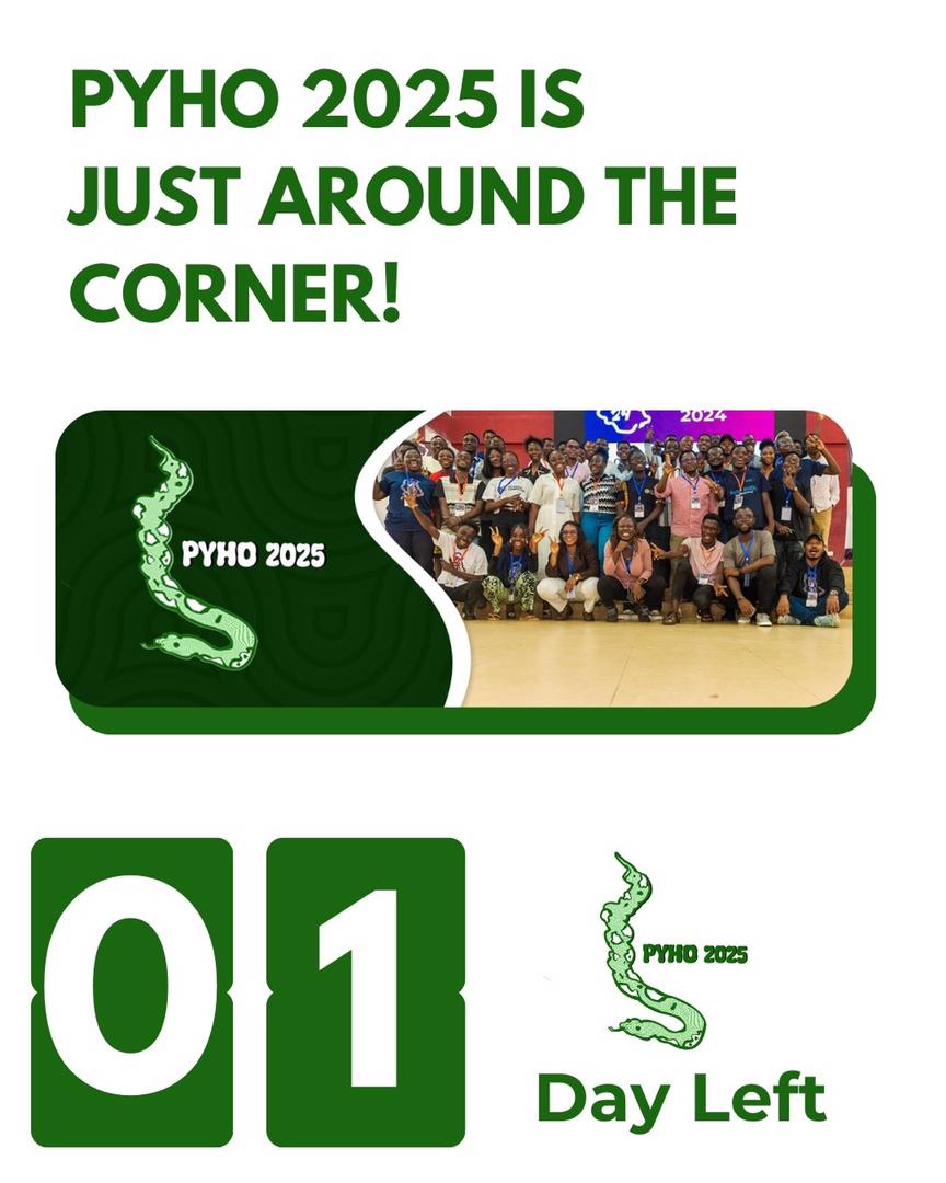 PythonHo's tweet image. One day to go. ⚡
The wait is over! #PyHo2025 is JUST AROUND THE CORNER! 🐍
...get your energy up – it's going to be legendary! 🔥
#PyHo2025 #1DayToGo #PythonCommunity #CantWait