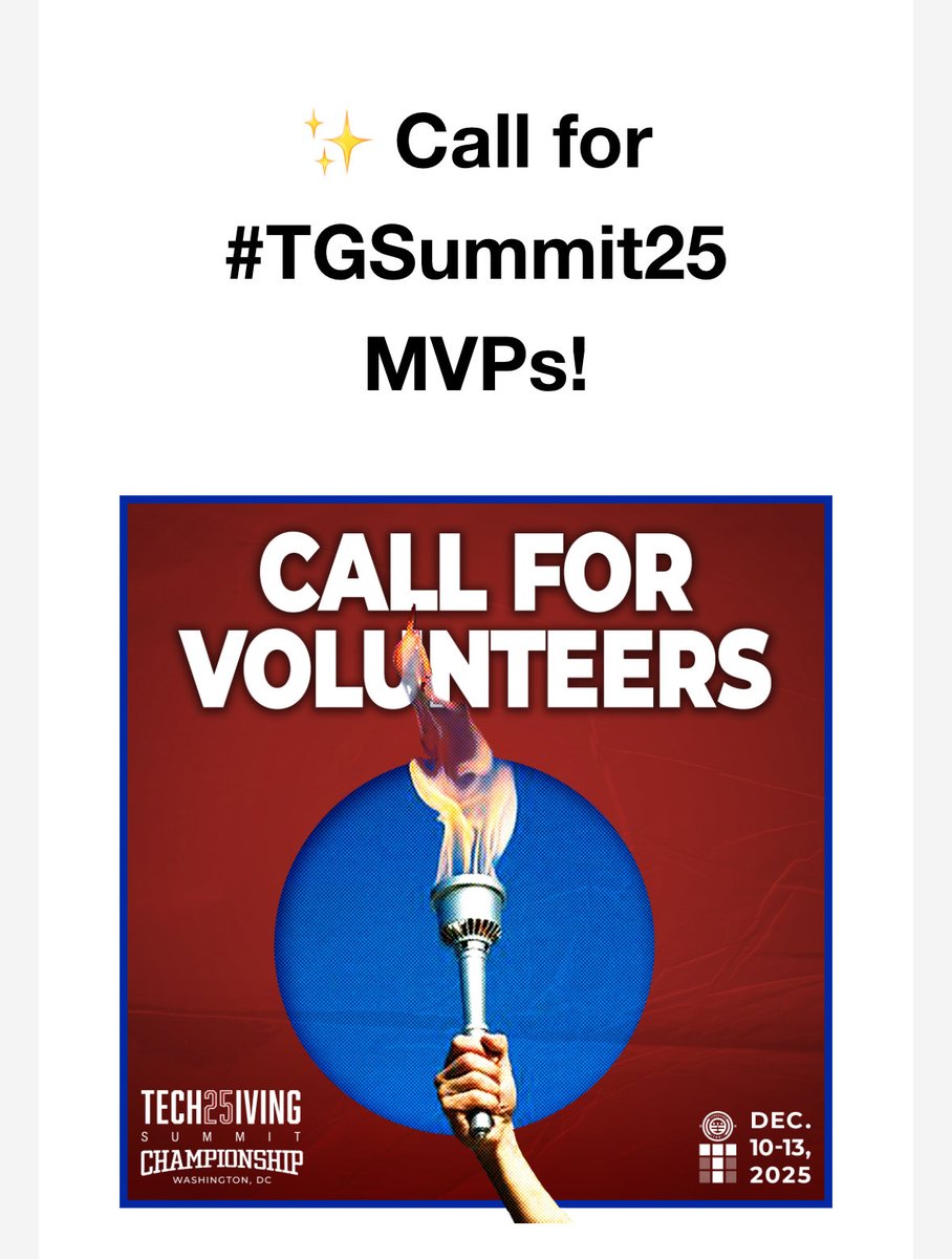 alpha_heat3's tweet photo. @techsgiving is looking for volunteers to assist with everything from registration and logistics to session coordination and attendee engagement for the 2025 Summit 

Interested in volunteering? See link below:

https://t.co/hlFM5U7MQx ￼

#TGS2025Ambassador #Technology https://t.co/5OJQkaYGPh