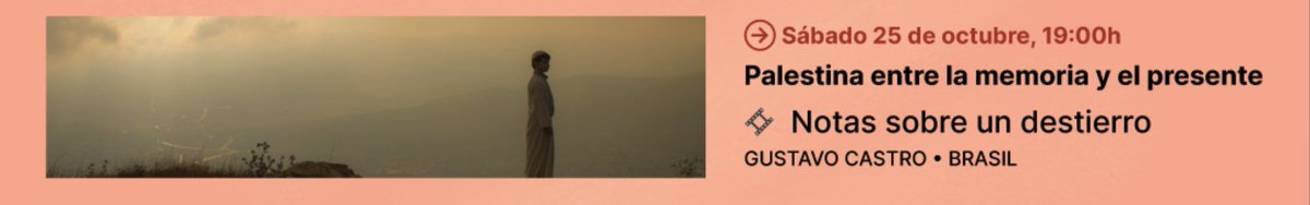 Este sábado estaré en <a href="/DocsMX/">DocsMX</a> en la proyección del documental “Notas sobre un destierro”.

Al final, el director brasileño Gustavo Castro y yo daremos una charla sobre memoria, identidad y resistencia en Palestina, con la moderación de <a href="/PauMontagud/">Pau Montagud Bella</a>.

Checa el tráiler:
