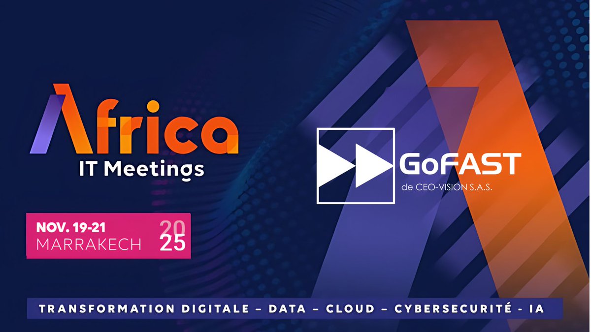 GoCEOVision's tweet image. 🤝 CEO-Vision au Africa IT Meetings 2025

Nous avons le plaisir d’annoncer notre participation à la prochaine édition de Africa IT Meetings qui se tiendra du 19 au 21 novembre 2025 au Palmeraie Rotana Resort à Marrakech.

Notre Responsable Commercial, Arthur Alexandre, présentera…