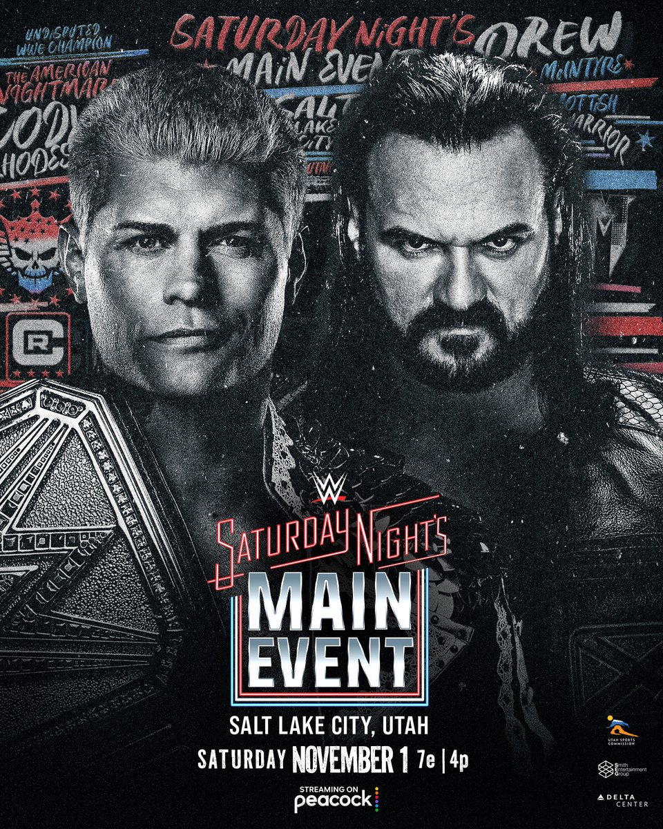 Cory_Hays407's tweet image. The official graphic for Cody Rhodes vs Drew McIntyre for the Undisputed WWE Championship at #SNME