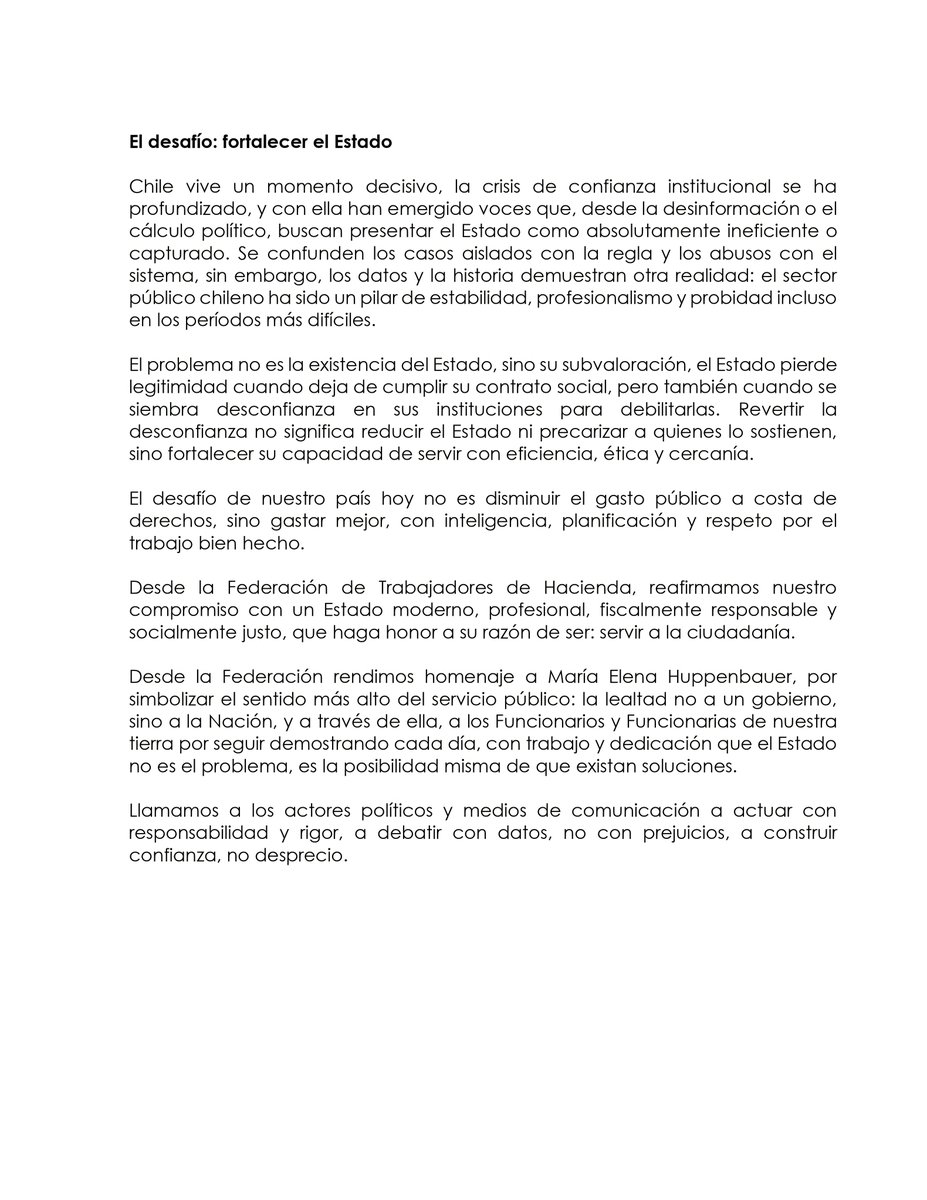 FTH_Chile's tweet image. 📍 *FTH reivindica el servicio público 🇨🇱*

En tiempos donde se intenta desacreditar el valor del Estado y de sus trabajadoras y trabajadores, la Federación Frente de Trabajadores de Hacienda levanta la voz para reivindicar la dignidad del servicio público.