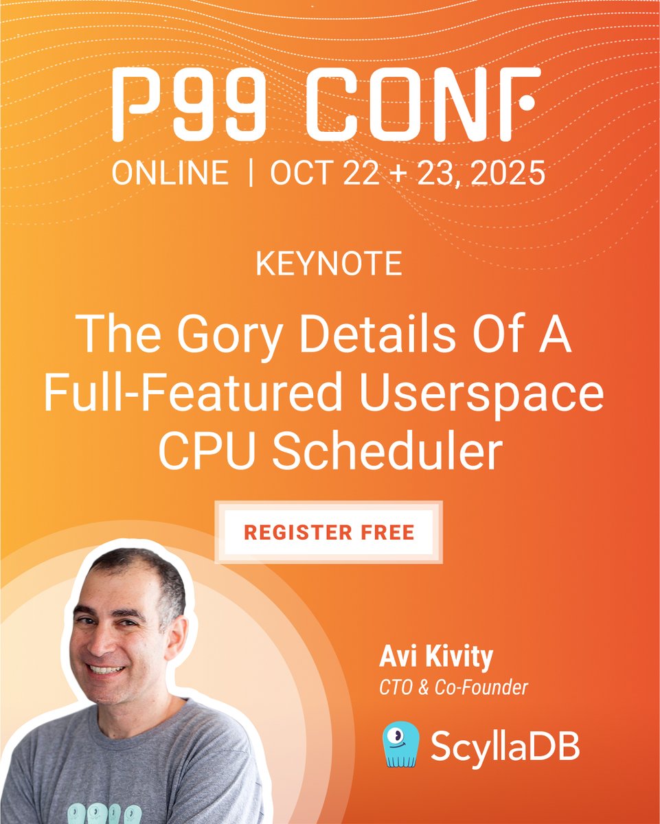 P99CONF's tweet image. At #P99CONF, we don&apos;t wait to get into highly technical discussions. To officially kick off Day 1, we&apos;re starting with two big keynotes from @AviKivity and @Chipro. You can join Avi at 8:30 am PST and Chip at 9:05 am PST by signing up for free &amp;gt; ow.ly/TzYi50XfK72

#ScyllaDB