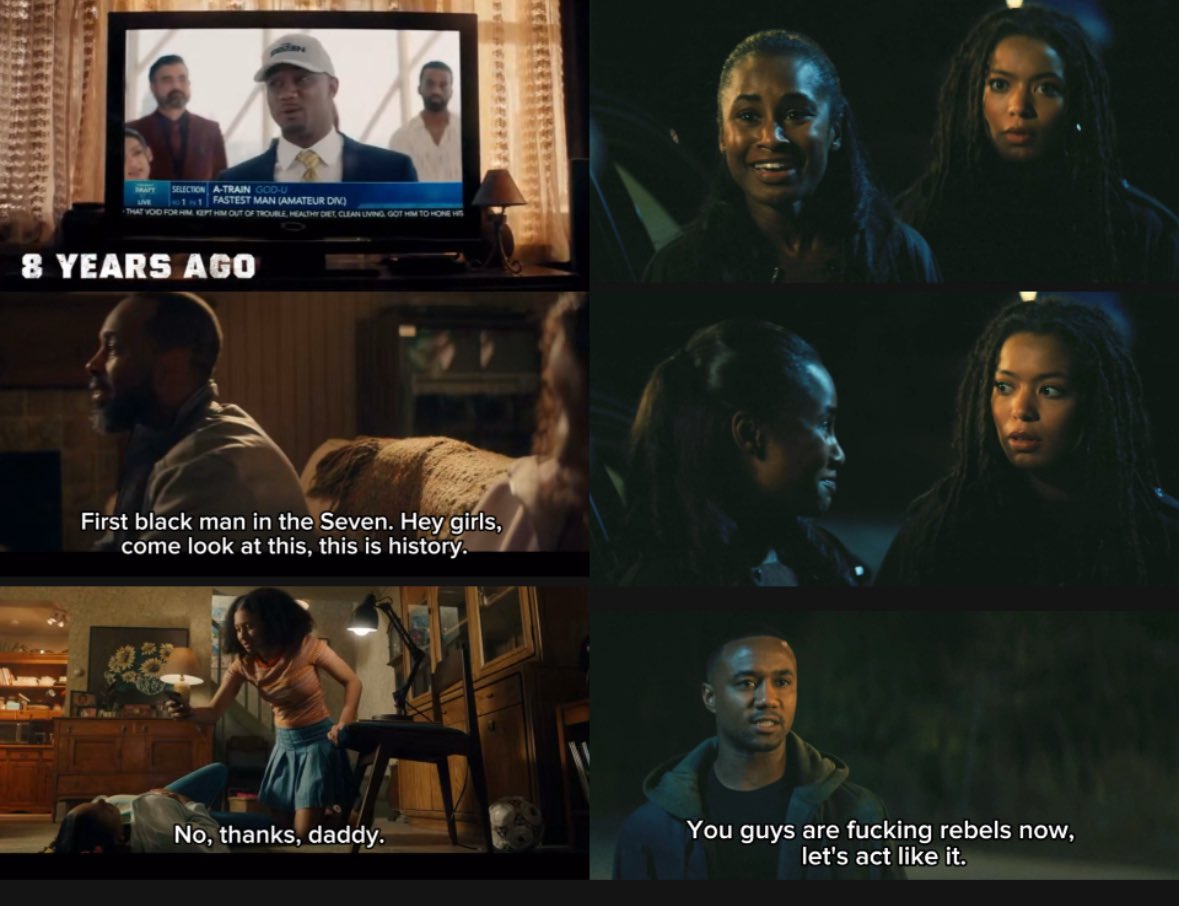 mmoreauli's tweet photo. • Gen V starts with Marie’s dad celebrating A-Train becoming the 1st Black man in the Seven — Annabeth &amp; Marie playing in the background.

• S2 ends with A-Train inviting Marie &amp; Annabeth to join him — but this time, instead of the Seven, he’s part of the resistance.

#GenV https://t.co/JzwUuFPFUE