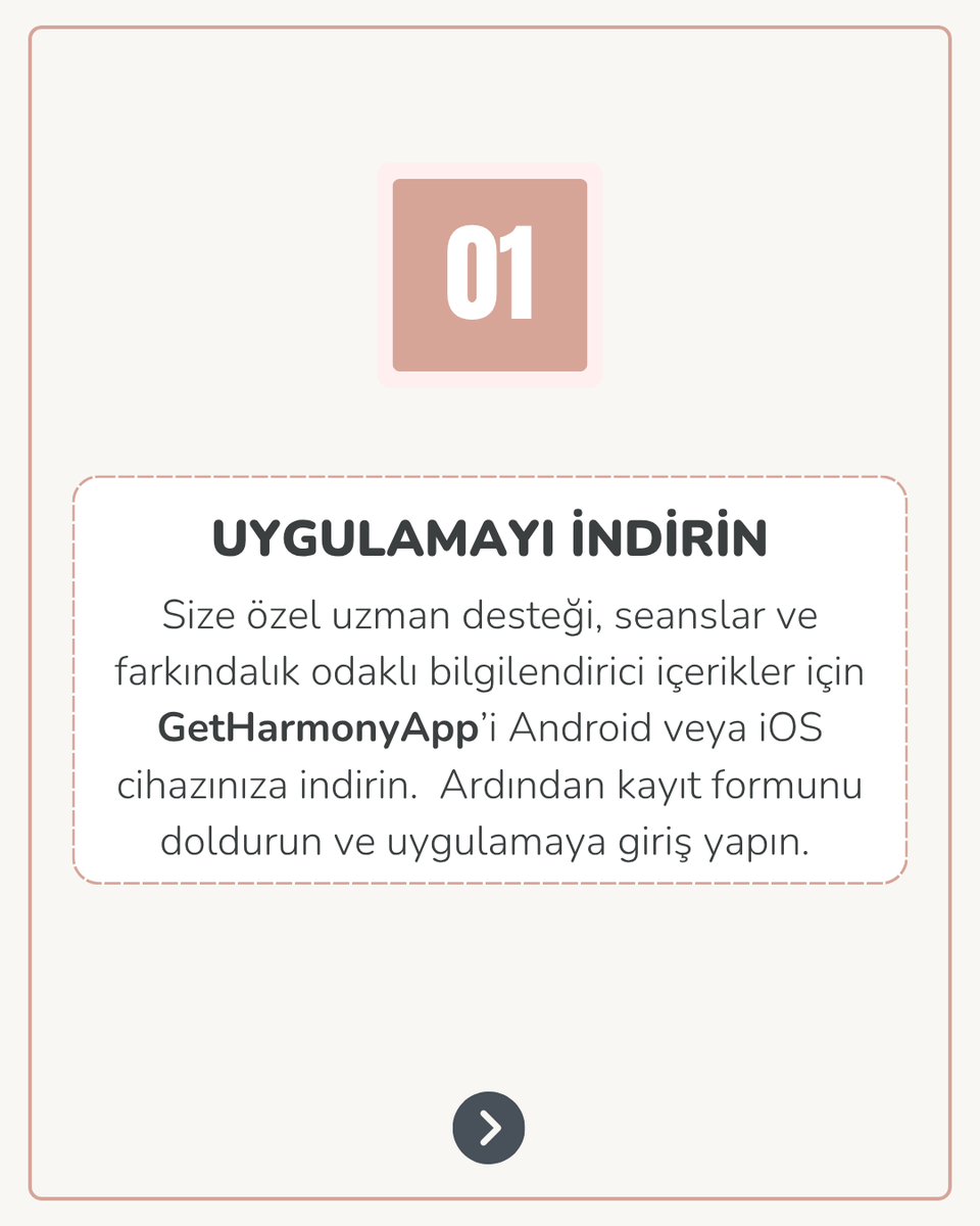 GetHarmonyApp's tweet photo. 1️⃣ UYGULAMAYI İNDİRİN
Size özel uzman desteği, seanslar ve farkındalık odaklı bilgilendirici içerikler için GetHarmonyApp’i Android veya iOS cihazınıza indirin. Ardından kayıt formunu doldurun ve uygulamaya giriş yapın.

#GetHarmonyApp #PsikolojikDanışmanlık #SağlıklıBeslenme #SpiritüelRehberlik #Mentorluk #BilgiBankası #NasılKullanılır #MobilUygulama #iOS #Android #GooglePlay #AppStore