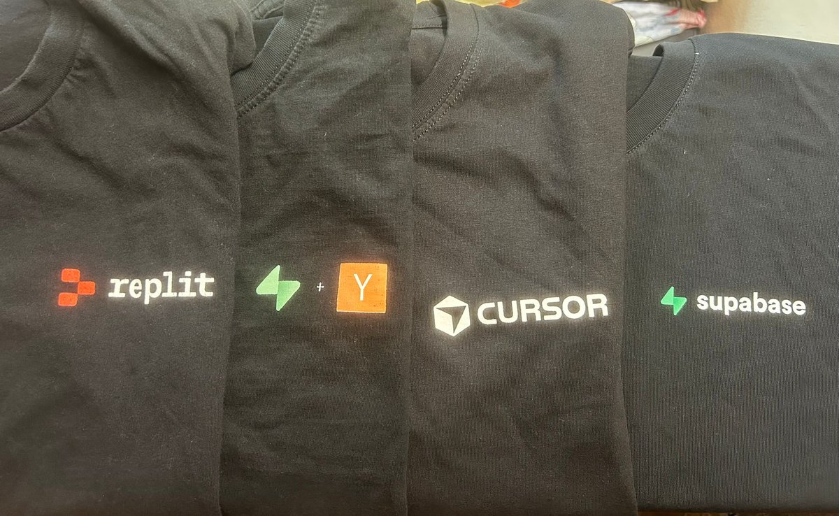 SuveenE's tweet image. when i say i wear branded clothes, this is what i mean.
@ycombinator @supabase @cursor_ai @Replit