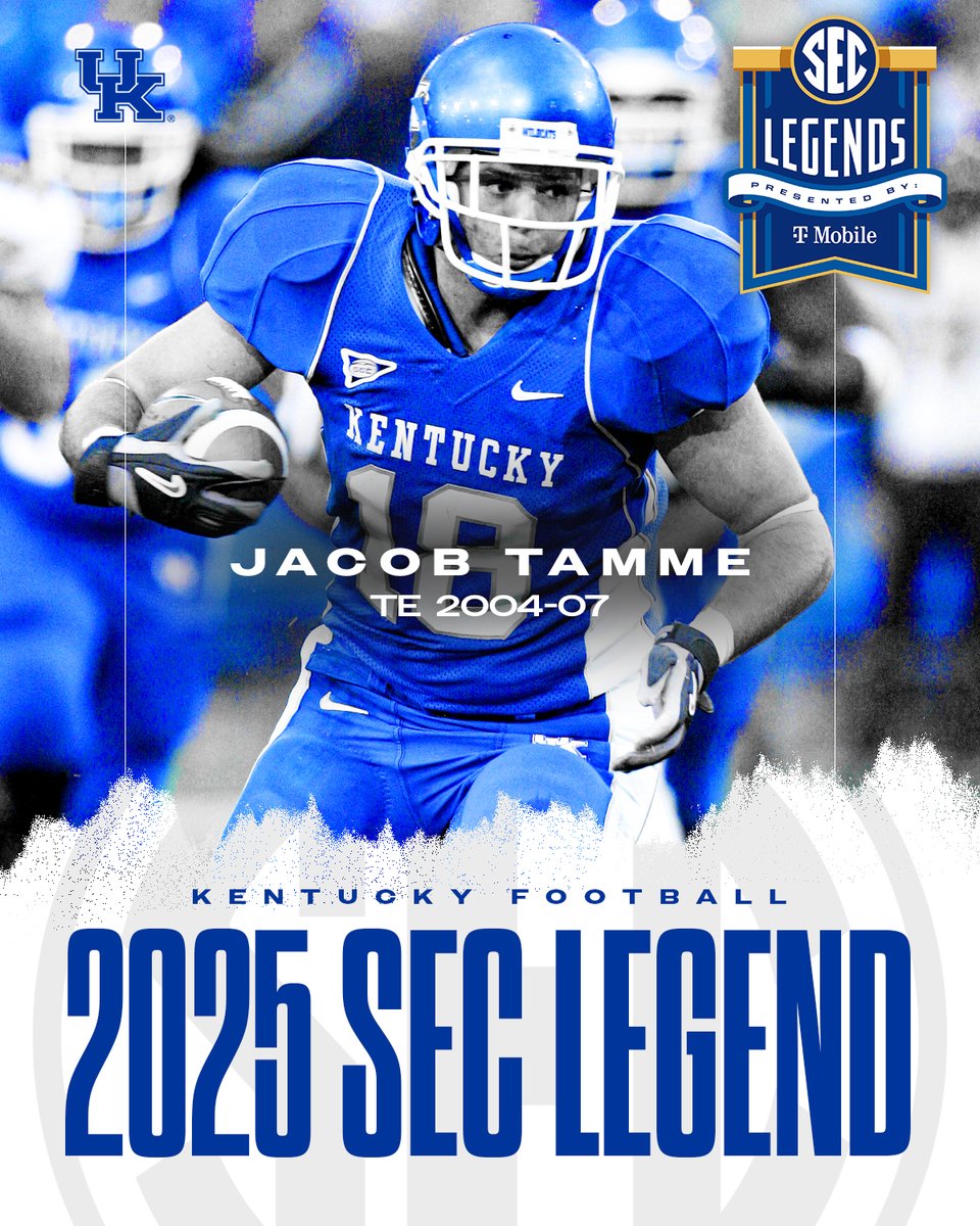 UKFootball's tweet image. A Kentucky great is now also an @SEC Legend. 

Congratulations on this amazing honor, @JacobTamme 👏

📰🔗 ukathletics.com/news/2025/10/2…