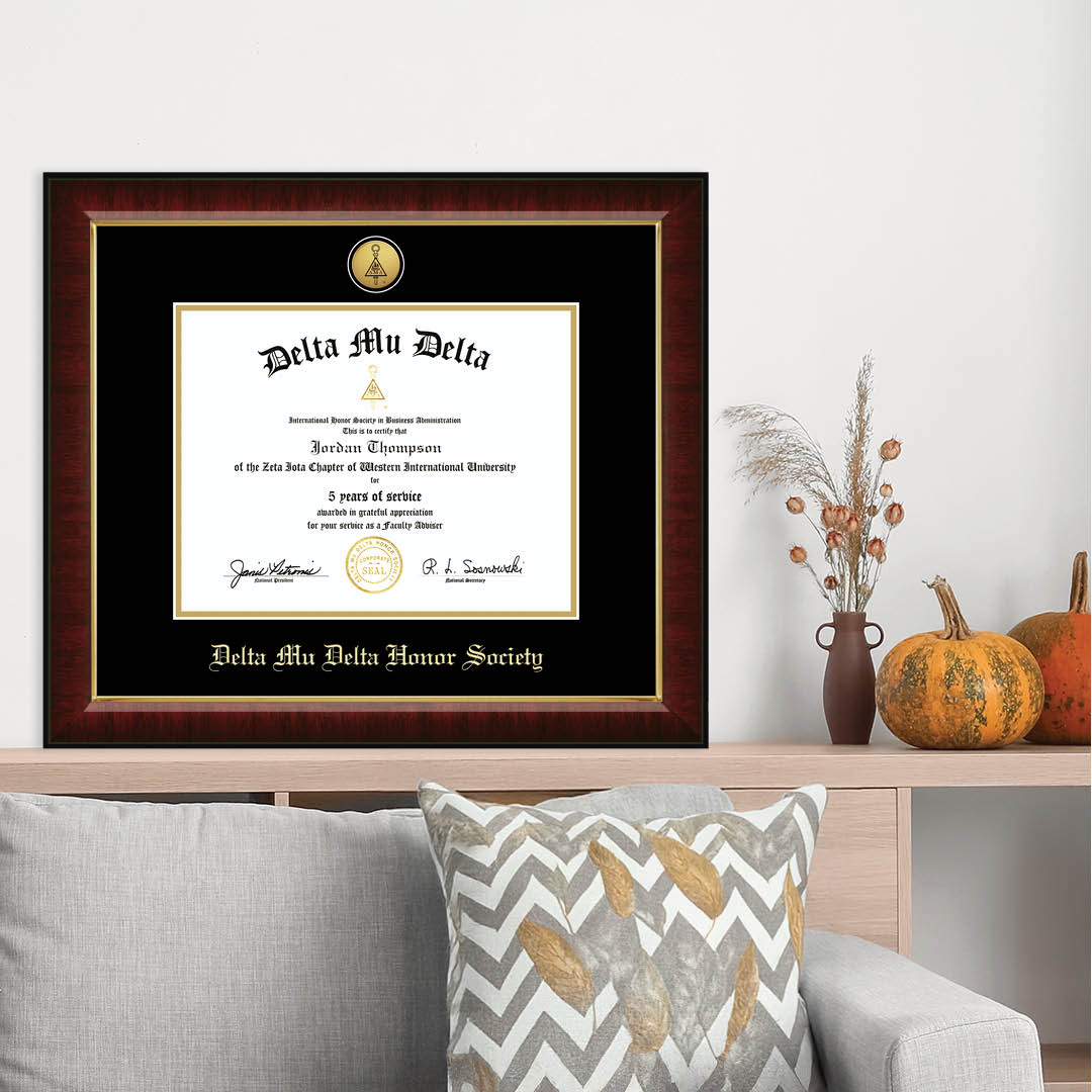 DeltaMuDelta's tweet photo. Fall in love with showing off your Delta Mu Delta achievement! 🍁 Our USA-made frames are crafted with care to celebrate your hard work in style. Give your certificate the spotlight it deserves this season.

https://t.co/4tKeel5dIm https://t.co/70qGLKrc1s