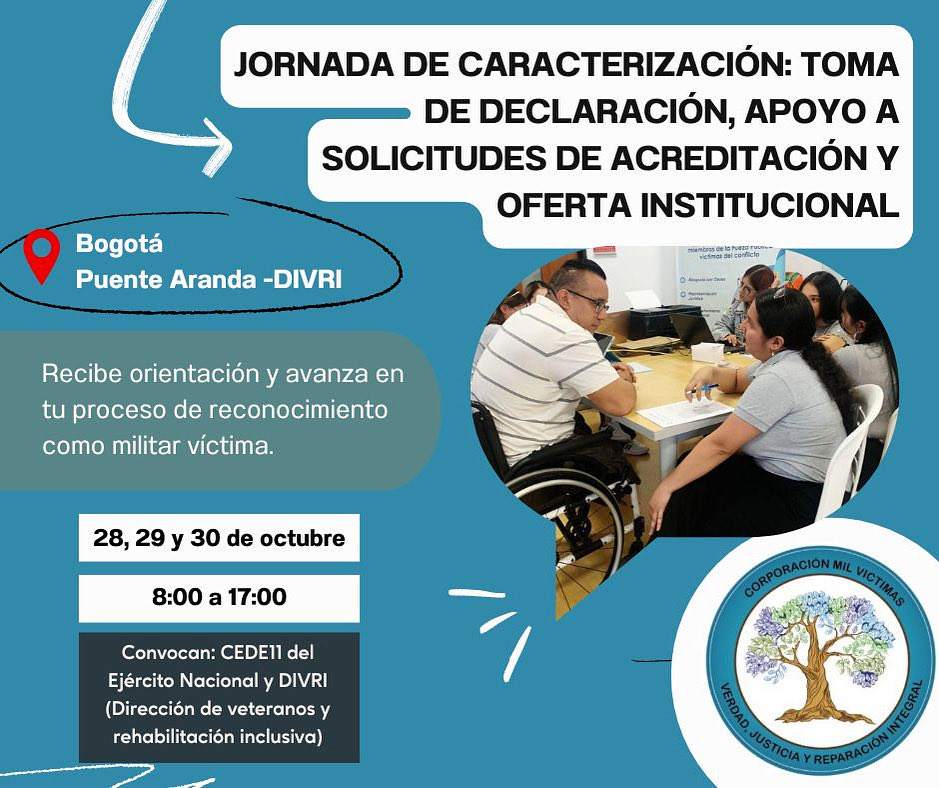 📆 Estaremos presentes en la jornada convocada por el <a href="/COL_EJERCITO/">Ejército Nacional de Colombia</a> y el @DIVRIEJC, brindando orientación y apoyo institucional a los militares víctimas y sus familias. 💙

¡Te esperamos para seguir avanzando juntos! 💪

#MilVíctimas #ApoyoInstitucional #EjércitoNacional #DIVRI