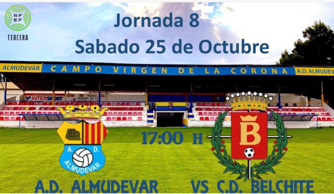 📌 Este sábado jugamos en casa 🏡, no podemos fallar 💪🏼💪🏼 💪🏼 💛💙

A.D. ALMUDÉVAR
🆚
C.D. BELCHITE 97

🏆 3ª RFEF Grupo 17 Aragón
🗒️ Jornada 8
📆 Sábado 25 de octubre
🕓 17:00
🏟️ La Corona (Almudévar)

📲 #AlmudévarBelchite