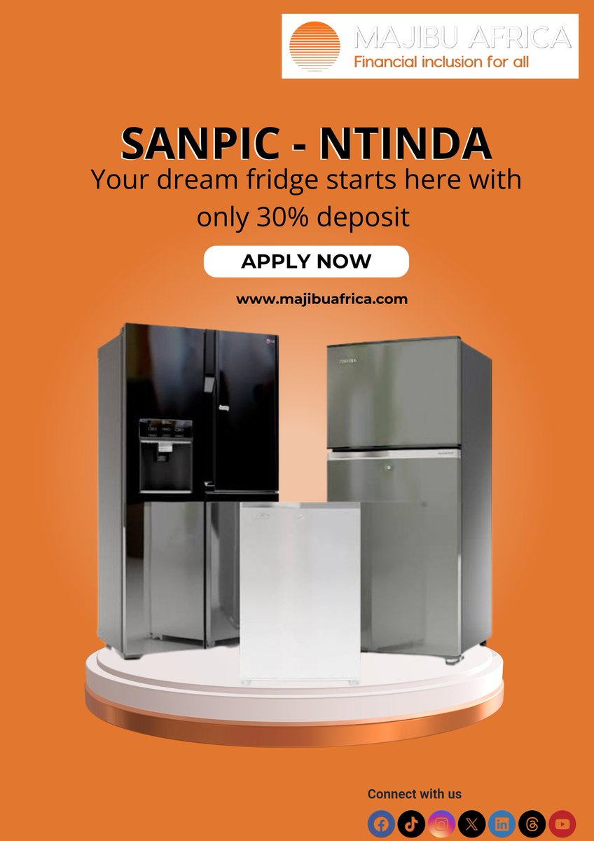 MajibuAfrica's tweet image. 🧊 Your dream fridge starts here!
Get the perfect fridge today at only 30% deposit with Majibu Africa — available now at Sanpic Ntinda. 🧡✨

#MajibuAfrica #SanpicNtinda #SmartAppliances #FridgeDeals #30PercentDeposit #HomeEssentials #ShopSmart