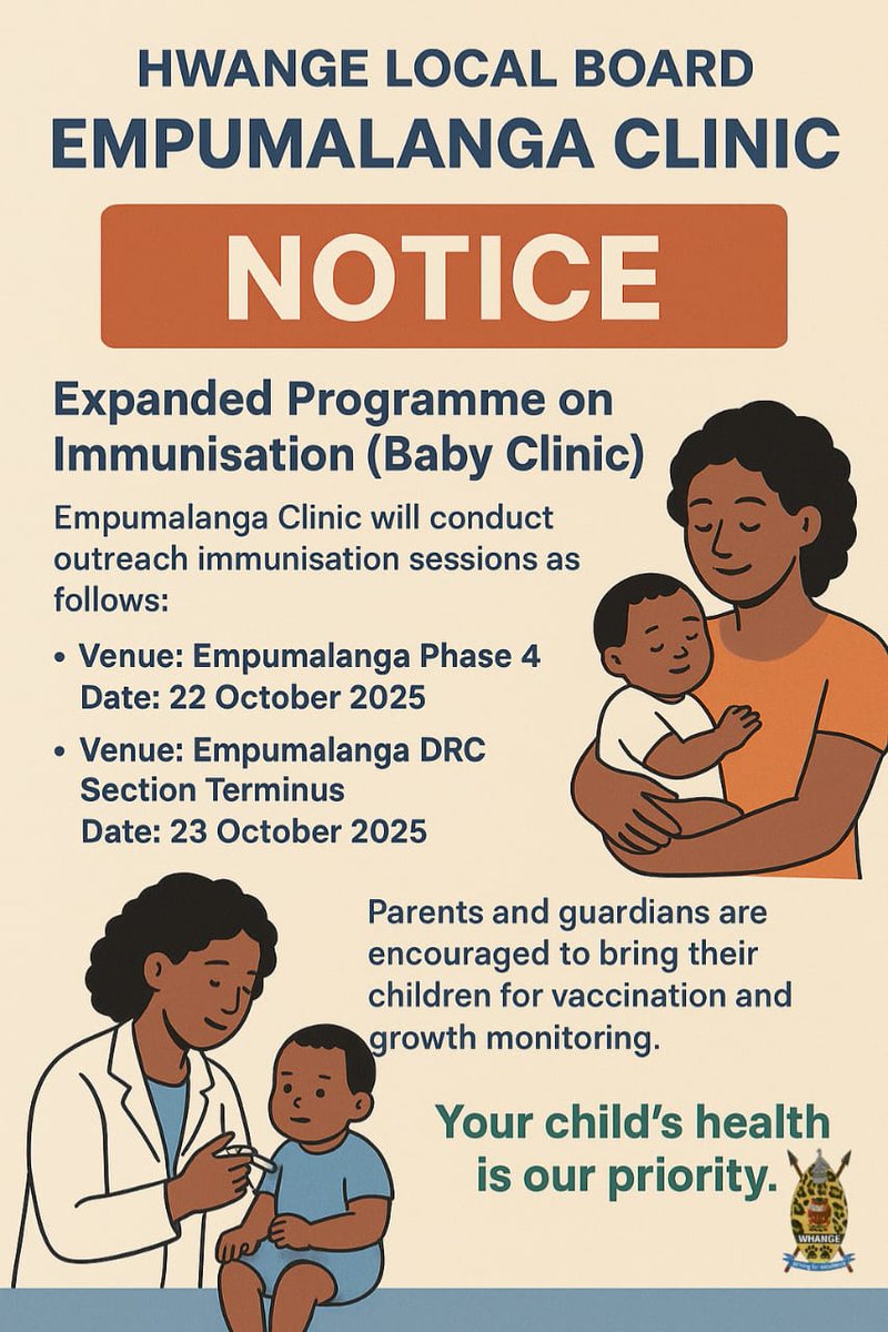 hwangetown's tweet image. Hwange Local Board’s Empumalanga Clinic today attended to 67 children during its outreach immunisation programme at Empumalanga Phase 4, bringing essential health services closer to the community #Healthcare #Immunisation #Hwange @MoHCCZim @HwangeResidents @real_Godfatha @LyejaFM
