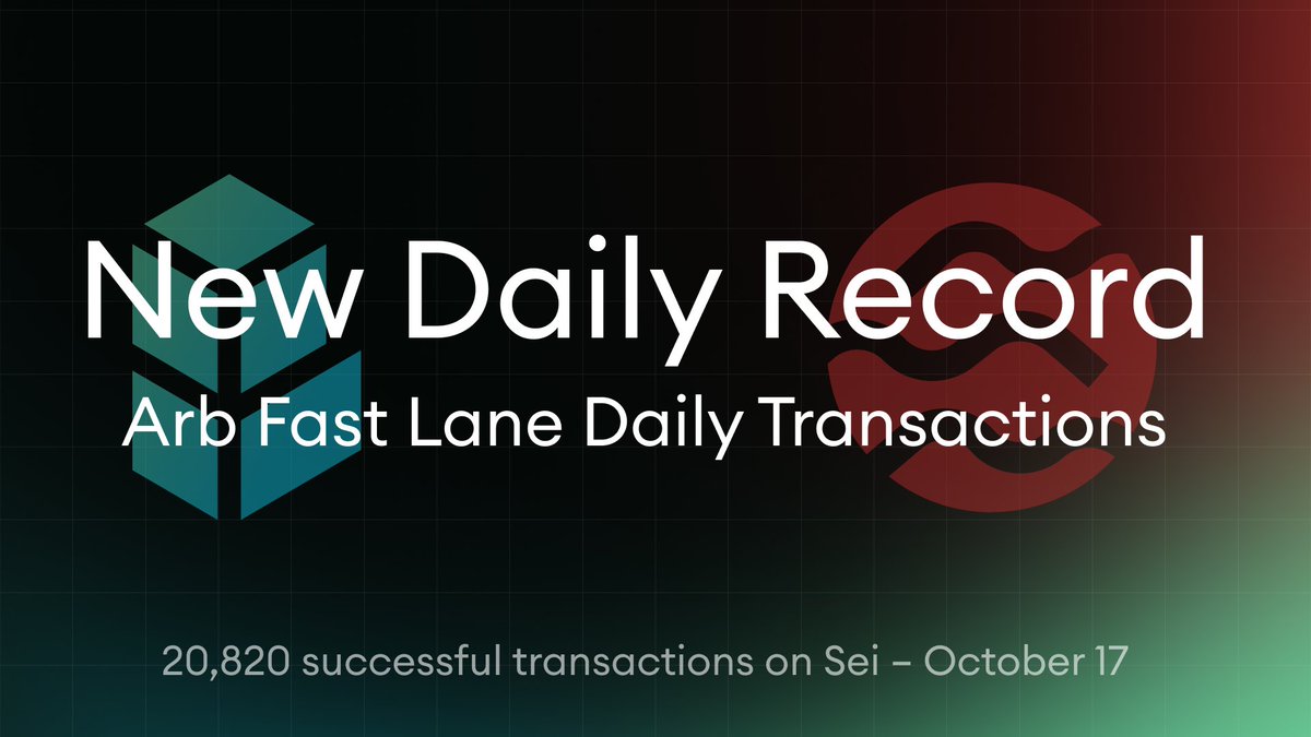 Three New Record Highs for the Arb Fast Lane on <a href="/SeiNetwork/">Sei</a> – in just one week! 

The Arb Fast Lane set another new record for daily transactions on October 17 after breaking two previous records just days earlier:

🥇 Oct 17 — 20,820
🥈 Oct 12 — 19,660
🥉 Oct 10 — 15,546

A
