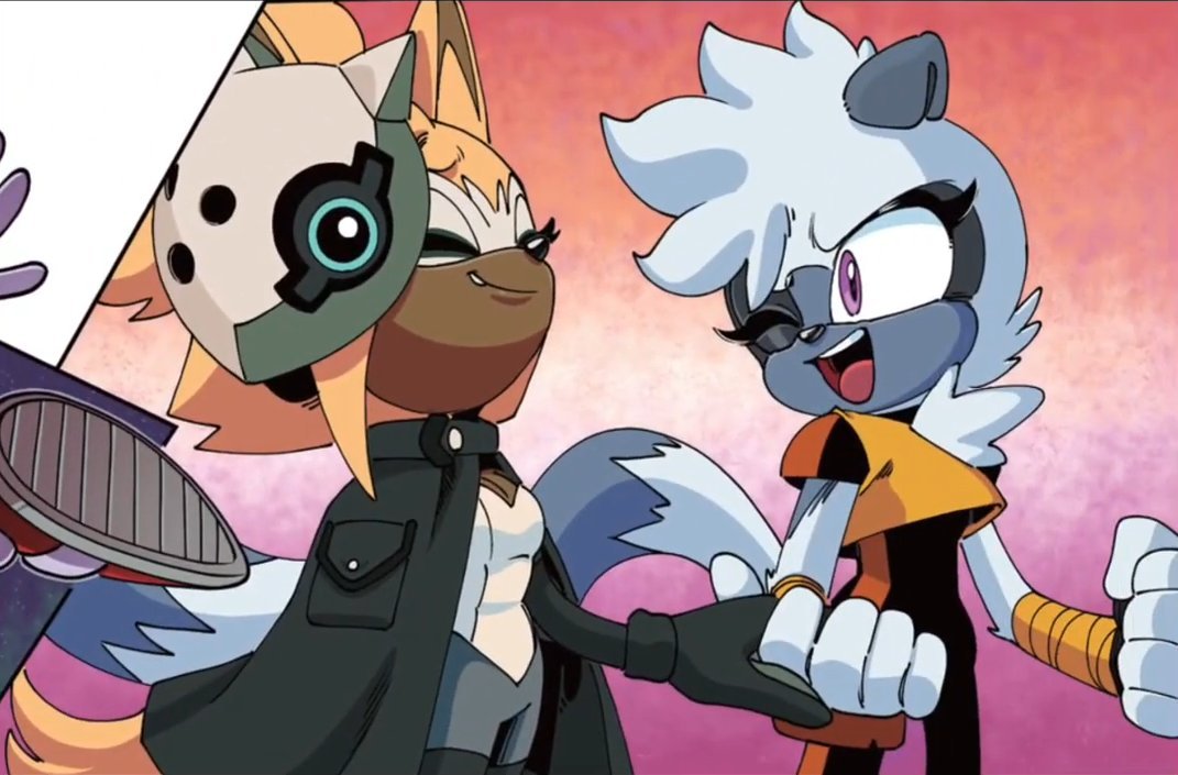 zxnoshima's tweet image. "who's to say they aren't bi" and it's literally the lesbian flag right behind them
just because ian flynn can't say anything because of sega mandates doesn't mean there isn't obvious subtext they're gay for each other lmao