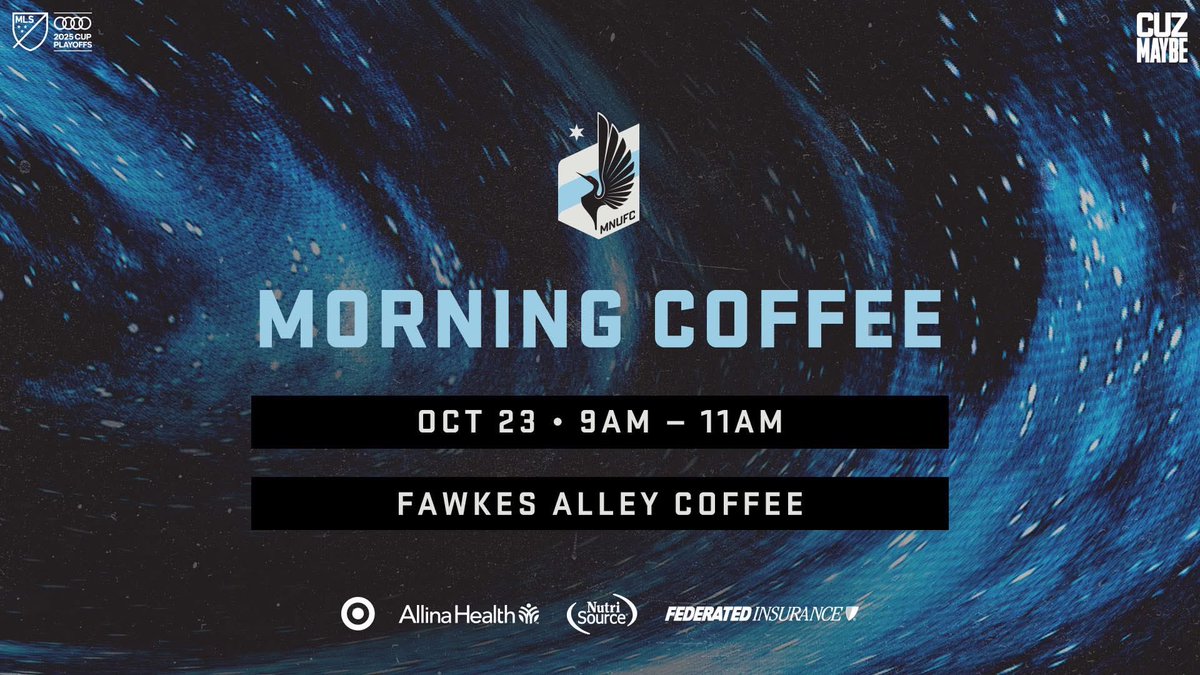 fawkesalley's tweet photo. TOMORROW! Come thru for free coffee 9am-11am on @MNUFC! It’s gonna be a party. #coyl #beatseattle https://t.co/cOo2EPUZQL