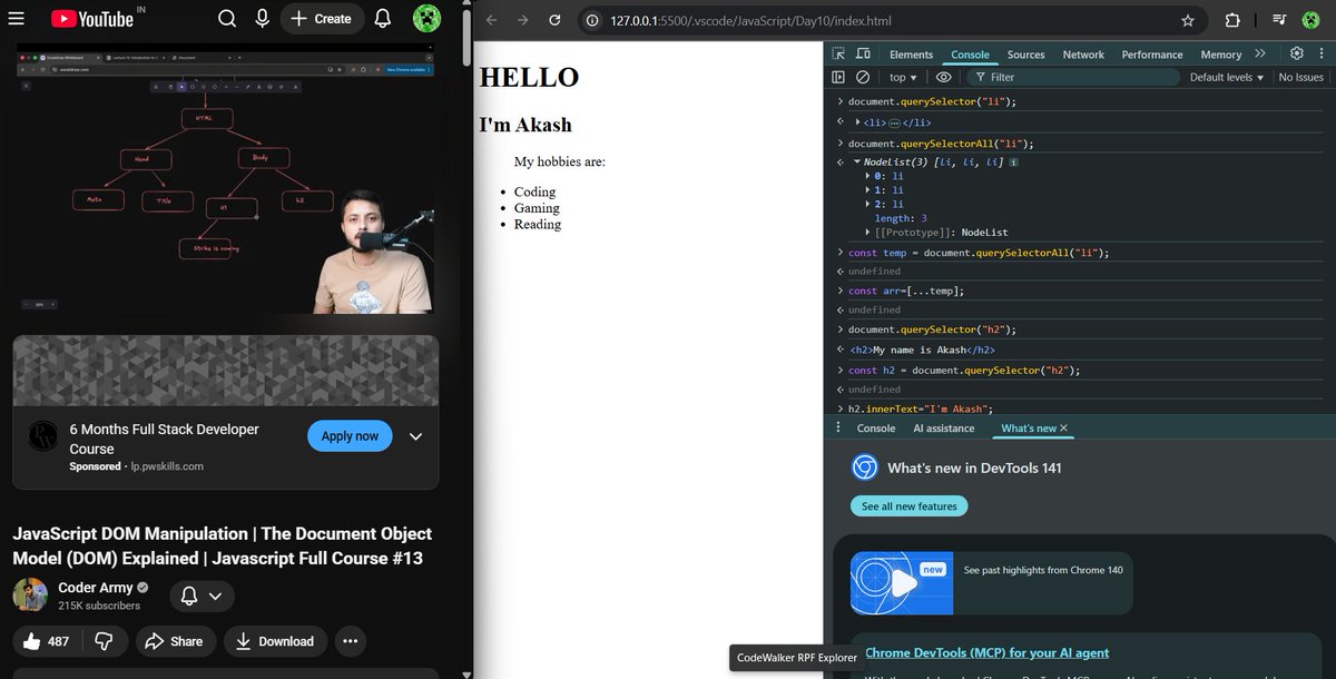 Akash77b's tweet image. Day 28 – Understanding DOM Manipulation in JavaScript
Learned how to connect JavaScript with HTML elements to update content, and handle user interactions dynamically.
#JavaScript #WebDevelopment #coderArmy #coding #tech #LearningInPublic