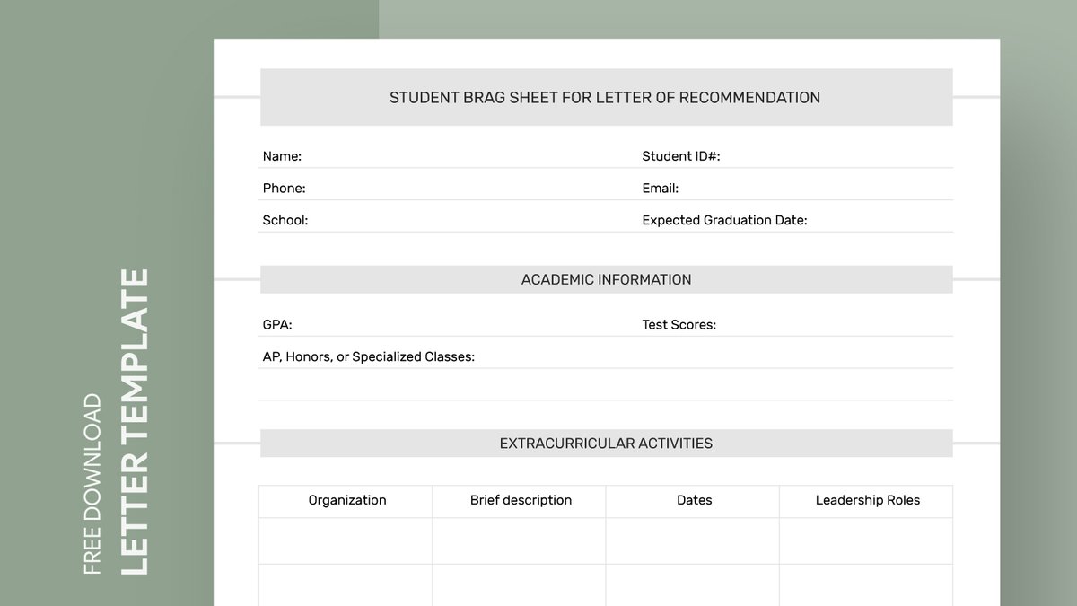 gdoc_io's tweet image. Brag Sheet for Letter of Recommendation Free Google Docs Template. Can be used free of charge for business, education, and personal use.
Get free → gdoc.io/letter-templat…
#gdoc #googledocs #bragsheet #bragsheettemplate #bragsheets #studentbragsheet