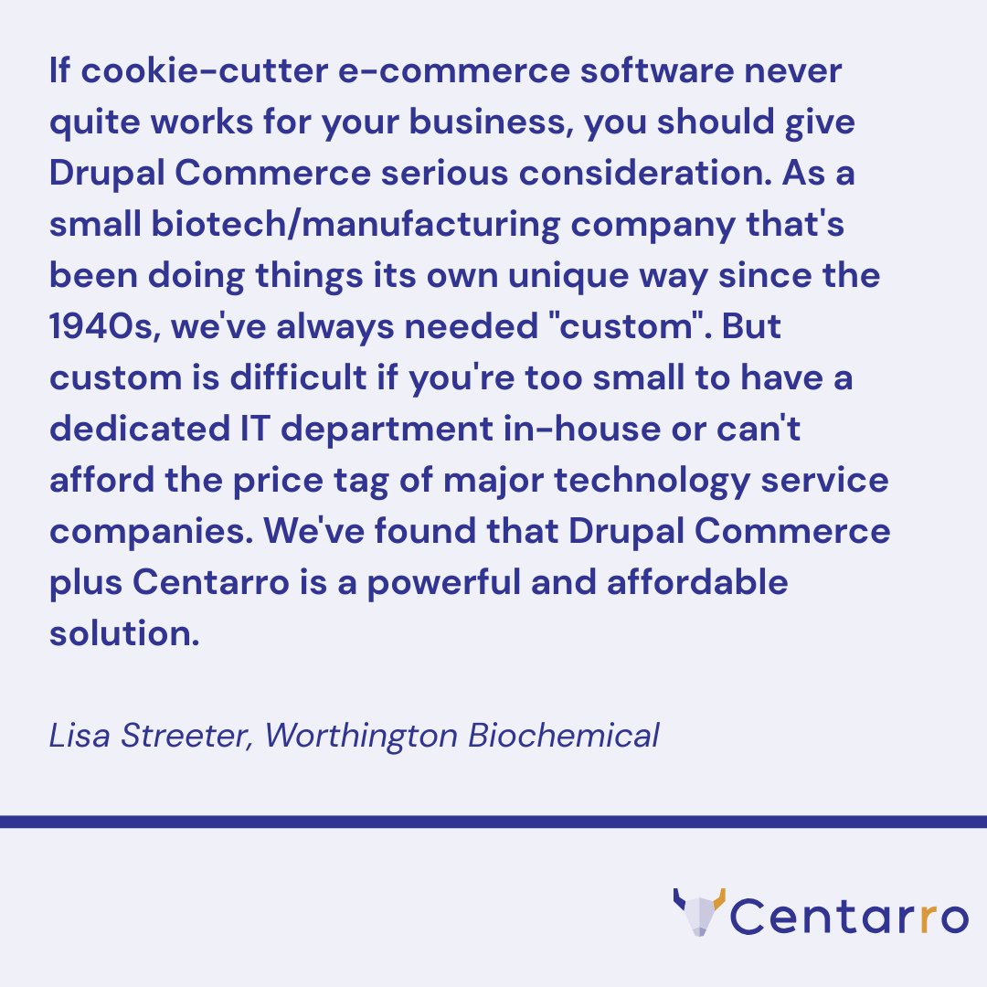 CentarroHQ's tweet photo. "If cookie-cutter e-commerce software never quite works for your business, you should give Drupal Commerce serious consideration."

Discover how we tailored Drupal Commerce to align with a biochemical manufacturer's existing business processes.

https://t.co/KOAipjGmwv https://t.co/iT4maUz8By