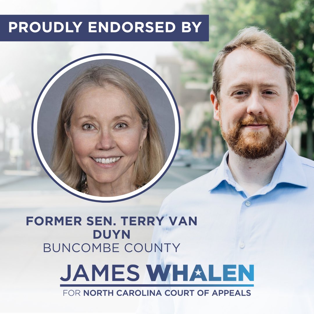 I’m so proud to have the support of Former Sen.  Terry Van Duyn and I hope to have yours too at actblue.com/donate/whalenf…

#ncpol #ncpolitics #election2026 #bluewave #ncdemocrats #voteblue #northcarolina #nc #charlotte #mecklenburg #gastonia #durham #raleigh #asheville #vote
