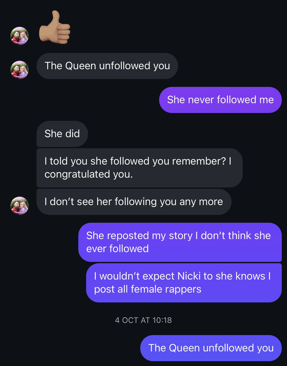 FemaleRapReigns's tweet image. When he messaged me on Instagram to say Nicki unfollowed me and then he proceeded to unfollow me too when she never did follow me.