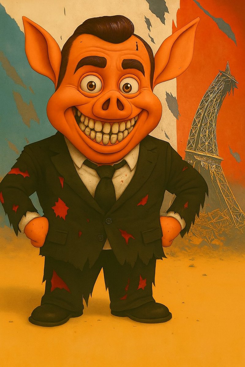 demonpigs99's tweet photo. Manu Pig, the wizard of finance, has reduced France to flames and fire, he reigns in joy amidst the disaster that surrounds him, for him the French people do not suffer enough, and he wants to unleash a war as well. https://t.co/cEKnMirAaD