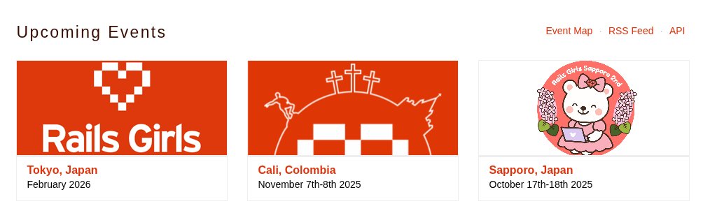 We’re thrilled to announce #RailsGirlsCali 2025 on November 7–8! 🎉The amazing <a href="/railsgirlstokyo/">Rails Girls Tokyo</a> and <a href="/RailsGirlsJapan/">Rails Girls Japan</a> communities will also be hosting upcoming <a href="/railsgirls/">Rails Girls</a> events soon. 🚀Stay tuned! ❤️👩‍💻