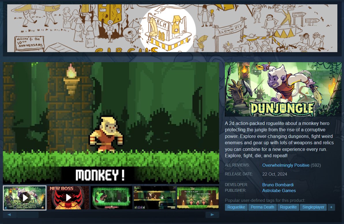 Dunjungle is part of the Roguelike Celebration on Steam!

Go check out some awesome roguelikes, and get Dunjungle at a VERY good price during this week 😘

store.steampowered.com/curator/412220…